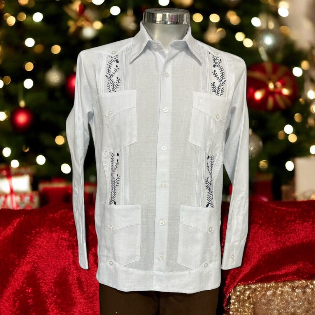 Guayabera MOD.013CUB Manga Larga Con Bordado y 4 Bolsas