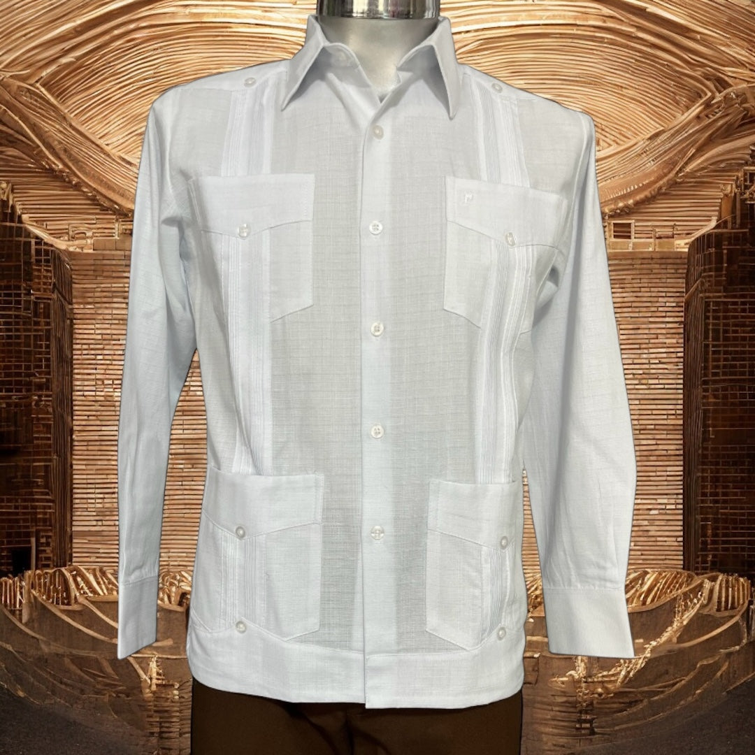 Guayabera Cubana Manga Larga Con 4 Bolsas y Alforzas