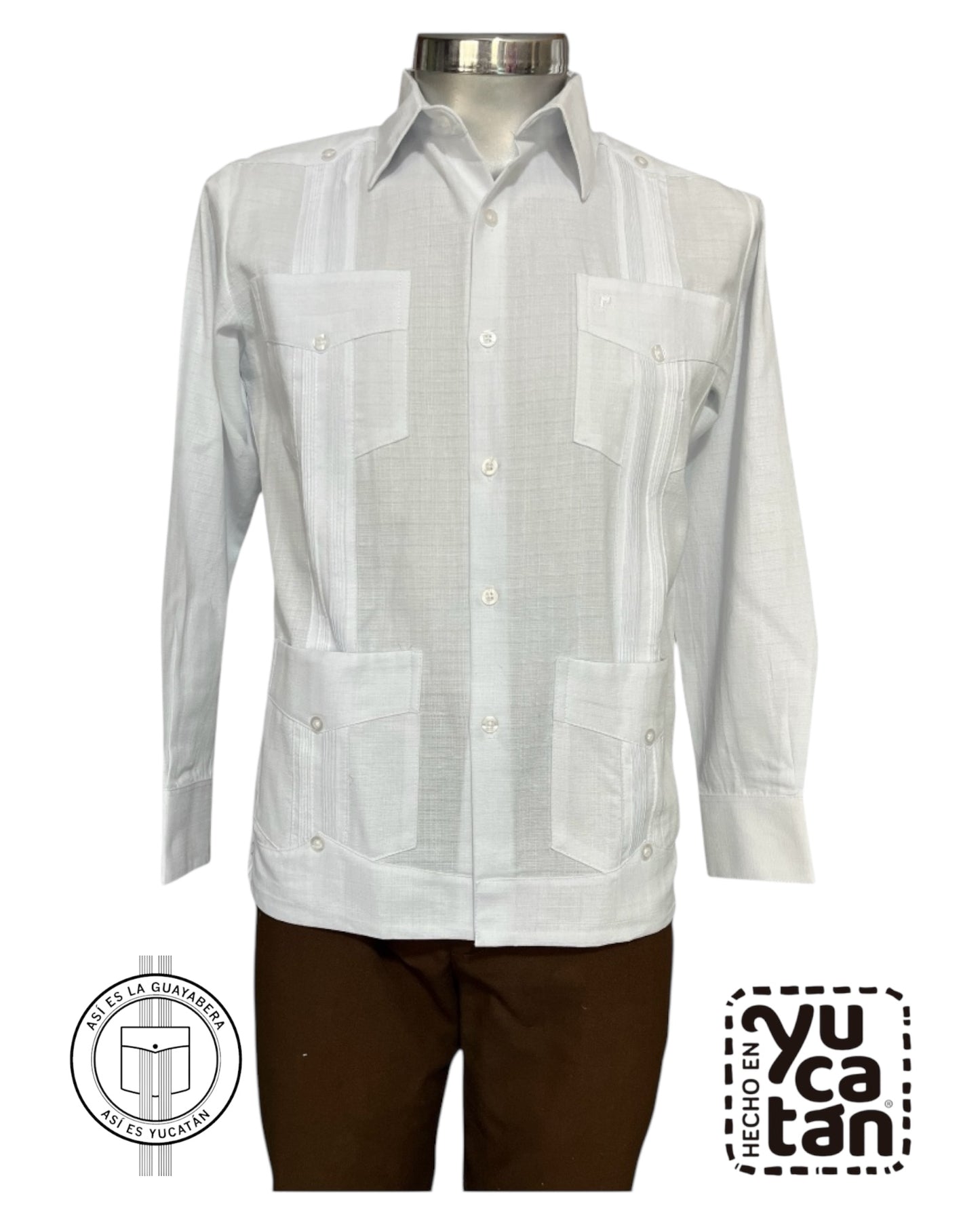 Guayabera Cubana Manga Larga Con 4 Bolsas y Alforzas
