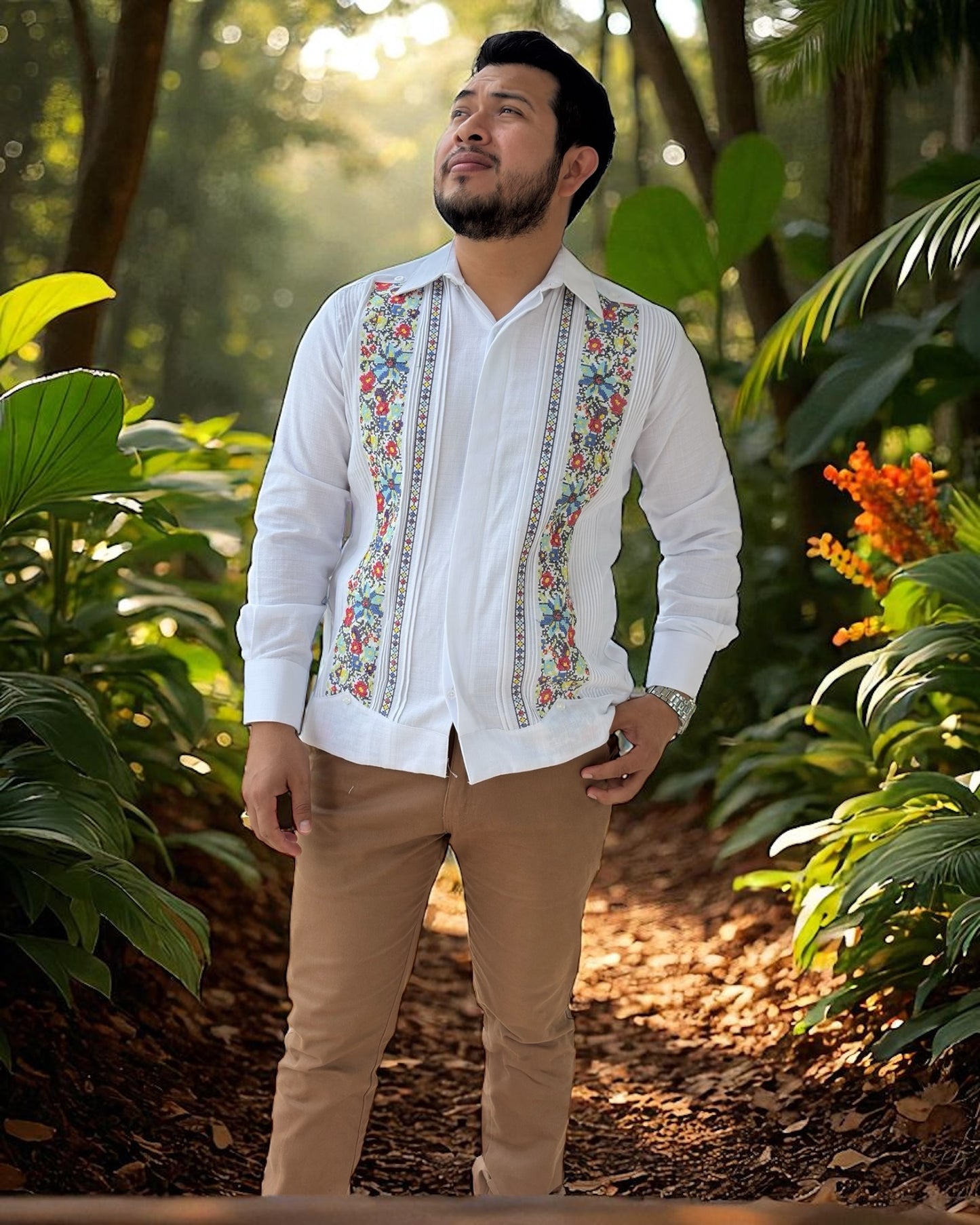 Guayabera Manga Larga MOD.014 Con Bordado De Punto de Cruz