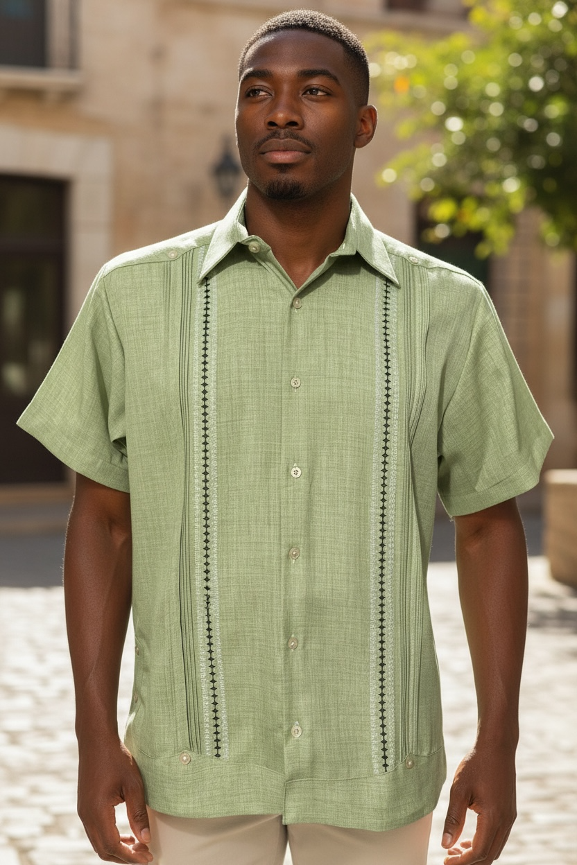 Guayabera Manga Corta MOD.065 Modelo Chichen Itza Color Verde Pasto