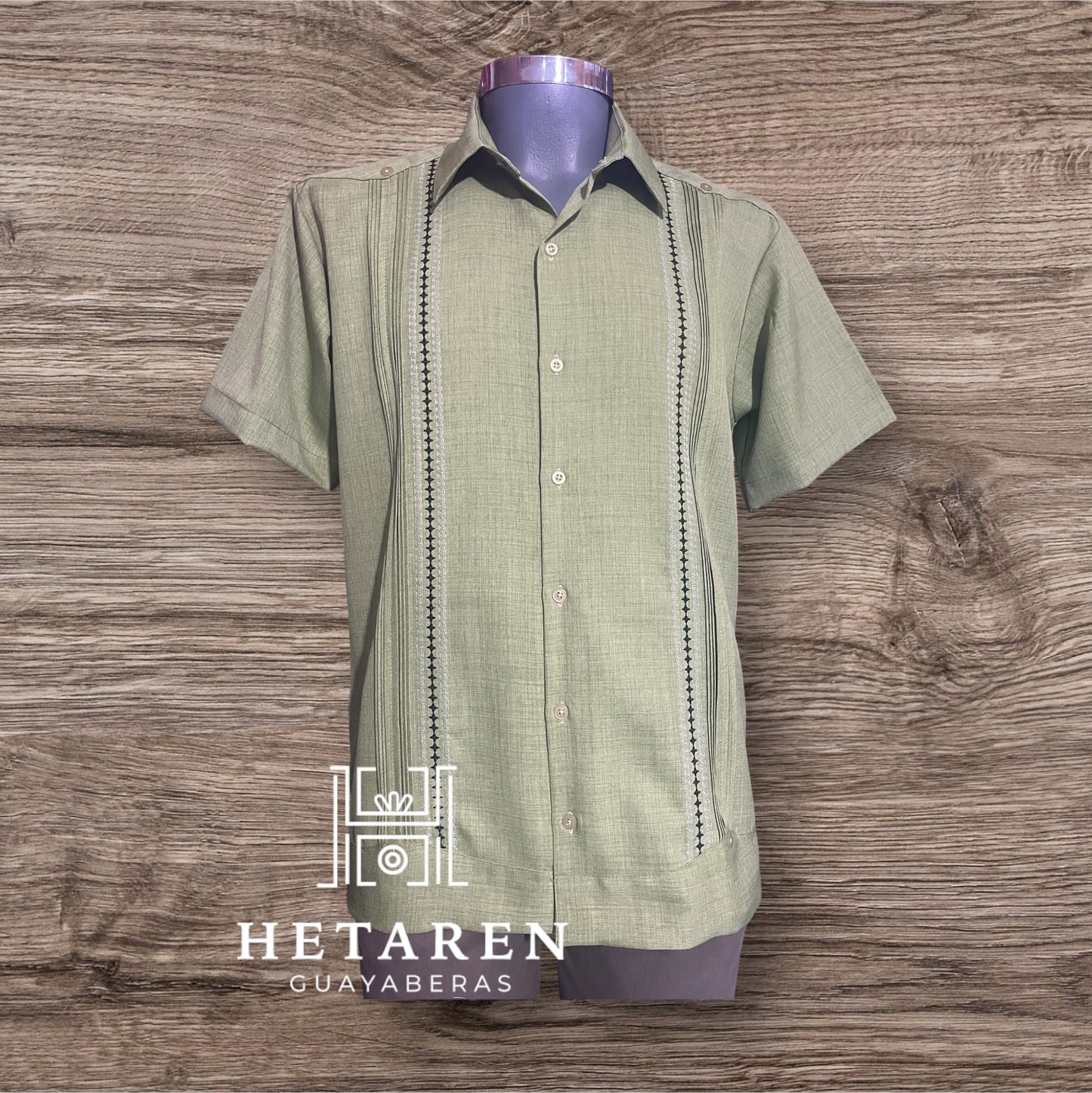 Guayabera Manga Corta MOD.065 Modelo Chichen Itza Color Verde Manzano
