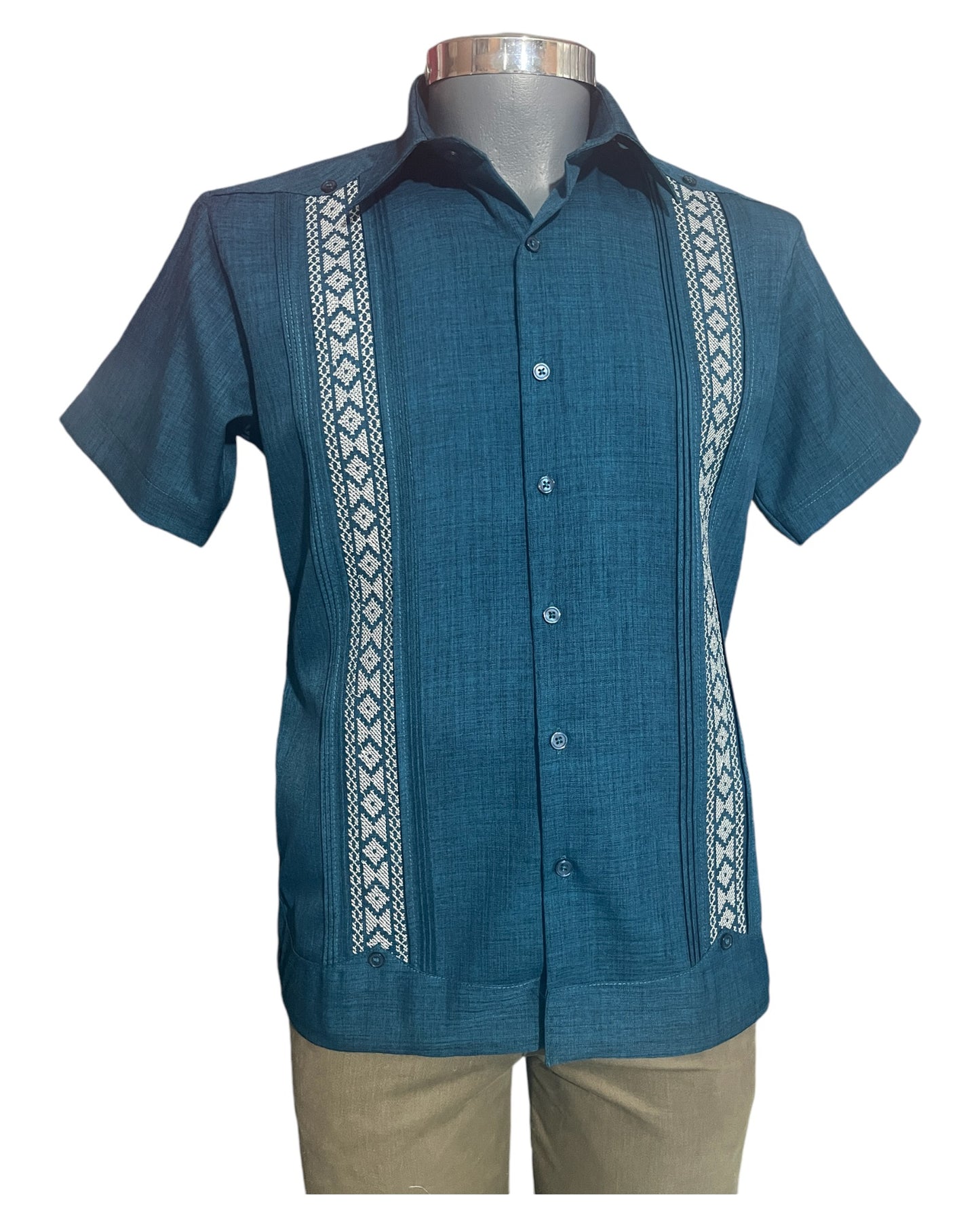 Guayabera Manga Corta MOD.141 Modelo Gabriel color verde petroleo