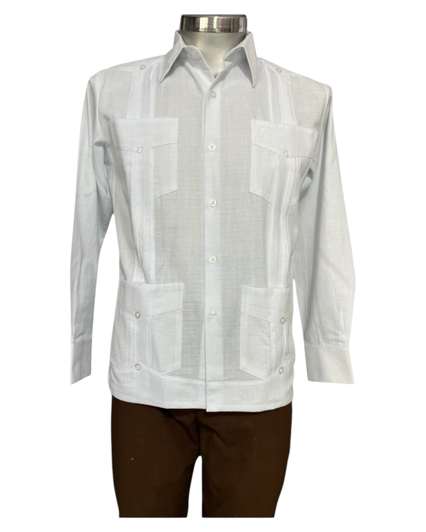 Guayabera Cubana Manga Larga Con 4 Bolsas y Alforzas