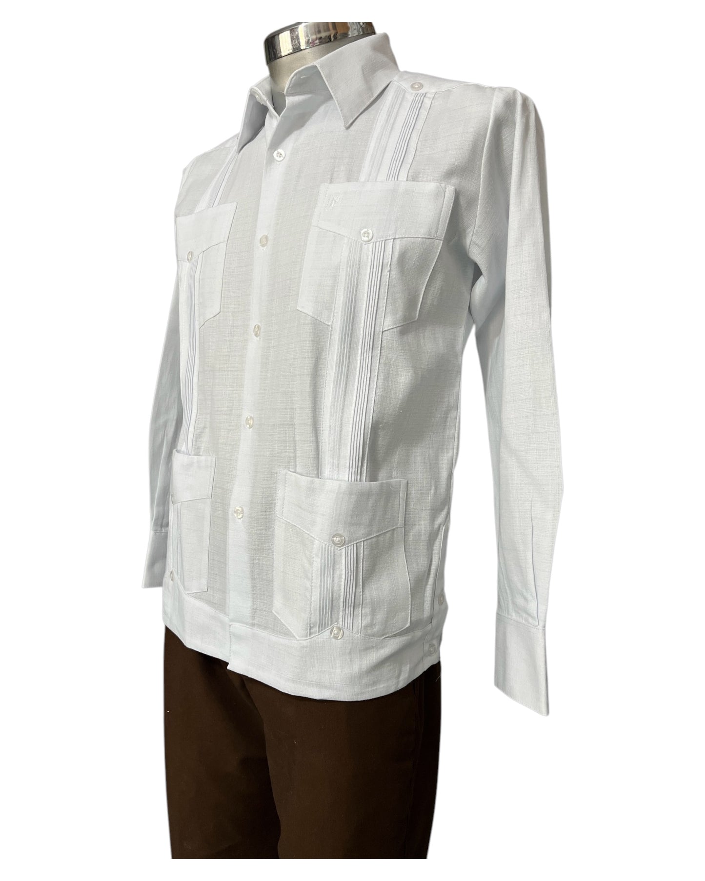 Guayabera Cubana Manga Larga Con 4 Bolsas y Alforzas