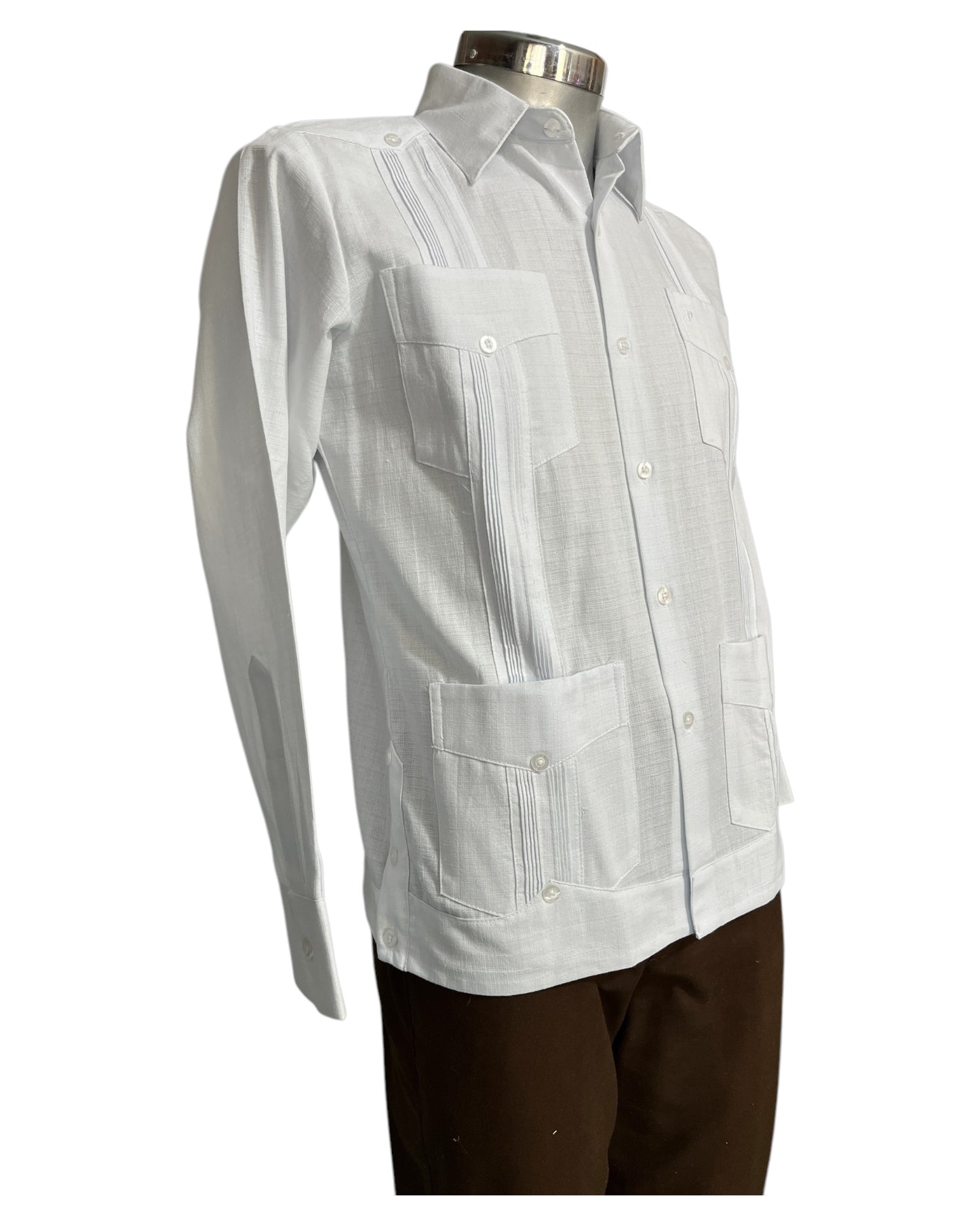 Guayabera Cubana Manga Larga Con 4 Bolsas y Alforzas