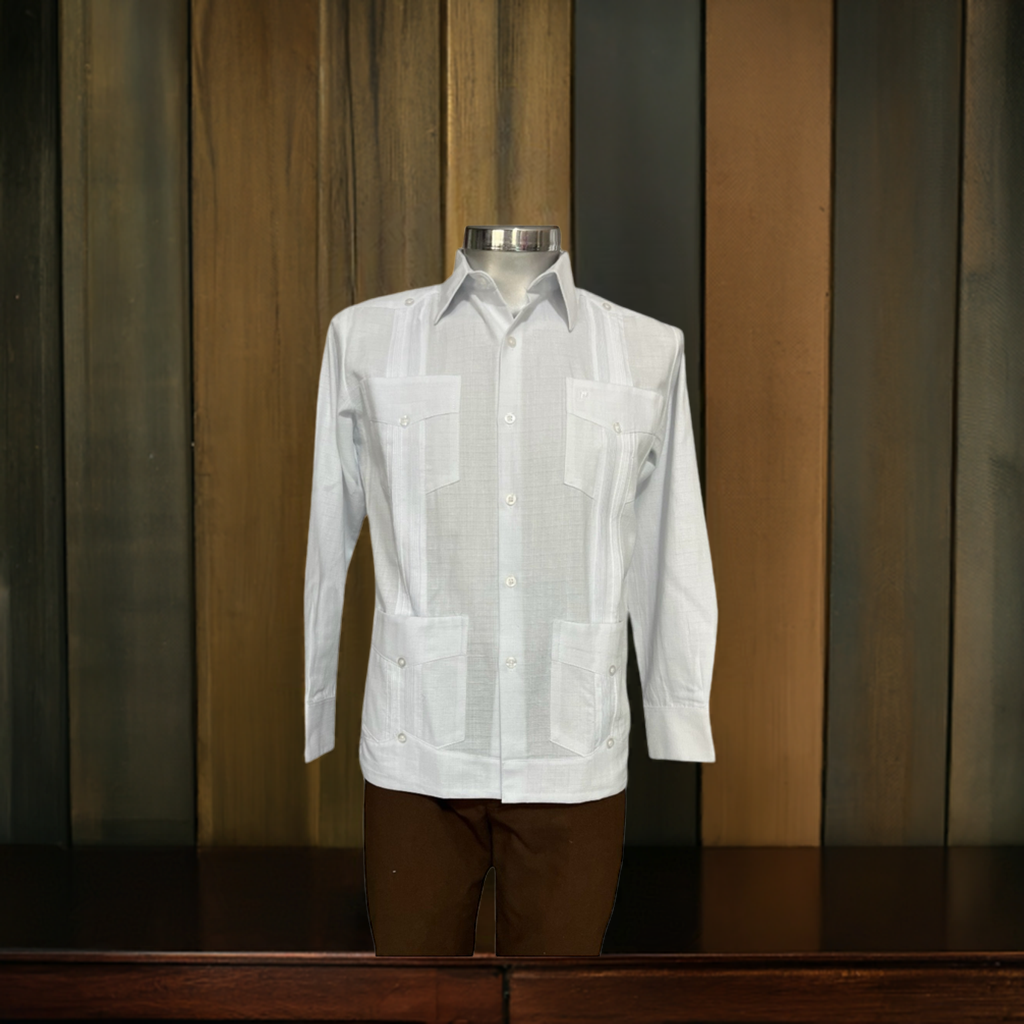 Guayabera Cubana Manga Larga Con 4 Bolsas y Alforzas