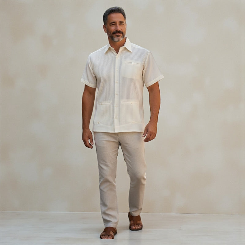 Guayabera Manga Corta MOD.126C Presidencial Con 3 Vivos | Guayabera artesanal | HETAREN GUAYABERAS