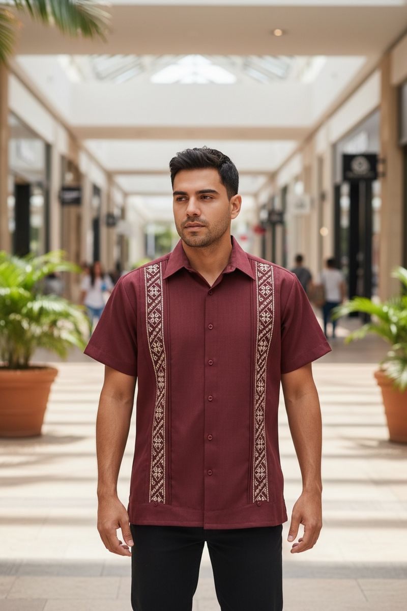 Guayabera Manga Corta MOD.054 Modelo Marcos Color Vino | Guayabera artesanal | HETAREN GUAYABERAS