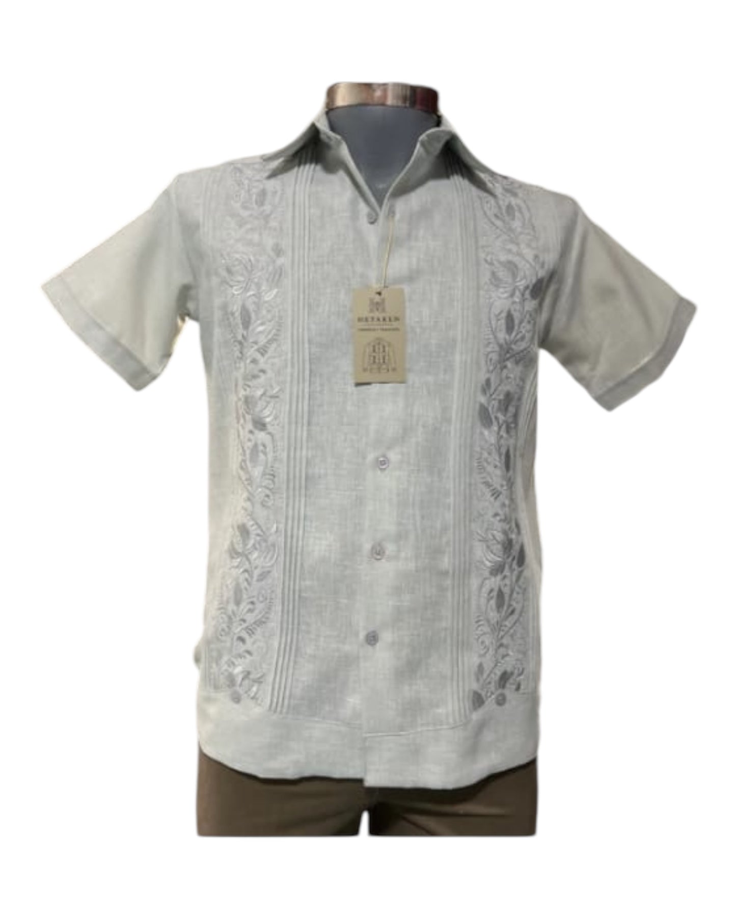 Guayabera Manga Corta MOD.088C Con Bordado Ilusión color gris claro