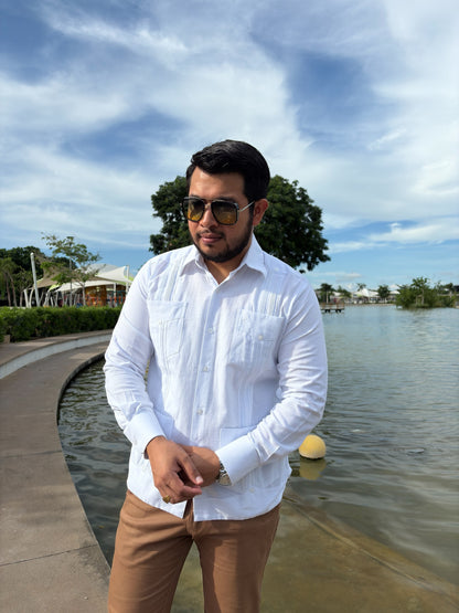 Guayabera Cubana Manga Larga Con 4 Bolsas y Alforzas