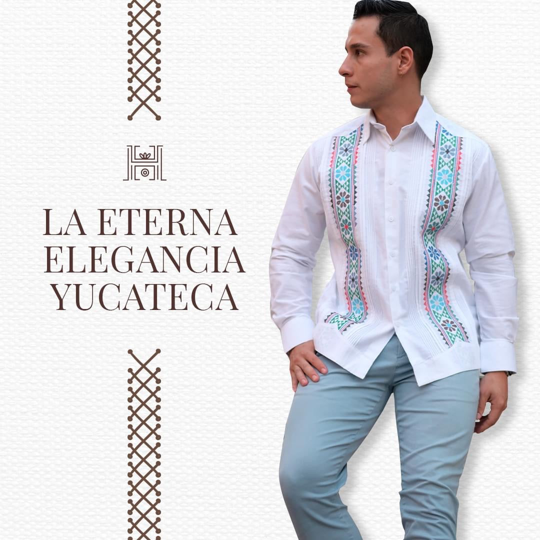Guayabera Manga Larga MOD.077 Con Bordado De Flores colores
