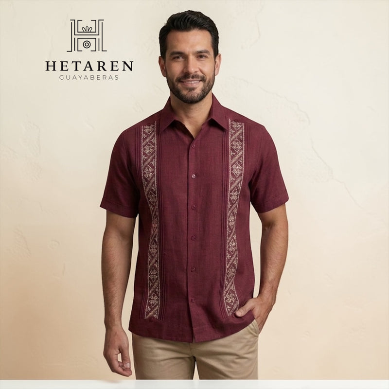 Guayabera Manga Corta MOD.054 Modelo Marcos Color Vino | Guayabera artesanal | HETAREN GUAYABERAS