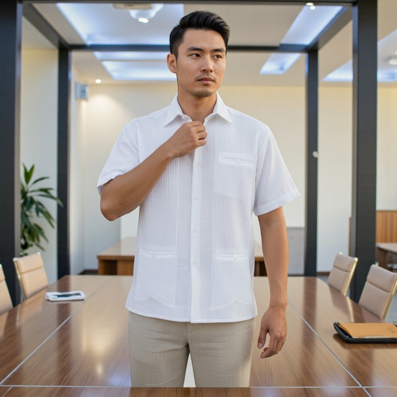 Guayabera Manga Corta MOD.126C Presidencial Con 3 Vivos | Guayabera artesanal | HETAREN GUAYABERAS