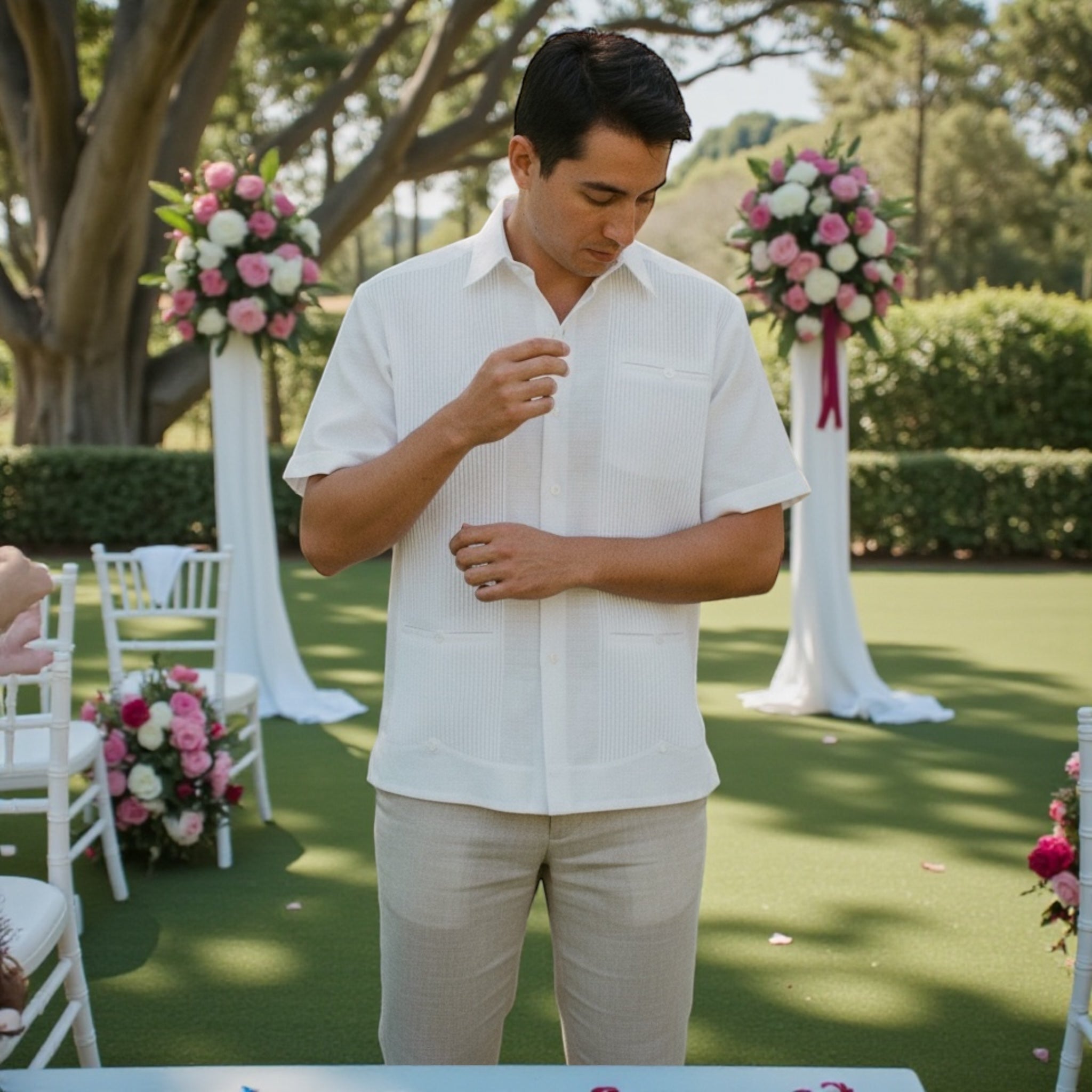 Guayabera Manga Corta MOD.126C Presidencial Con 3 Vivos | Guayabera artesanal | HETAREN GUAYABERAS