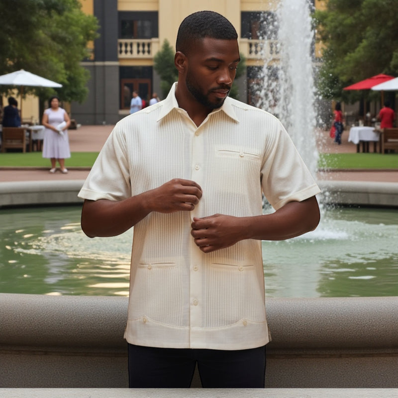 Guayabera Manga Corta MOD.126C Presidencial Con 3 Vivos | Guayabera artesanal | HETAREN GUAYABERAS