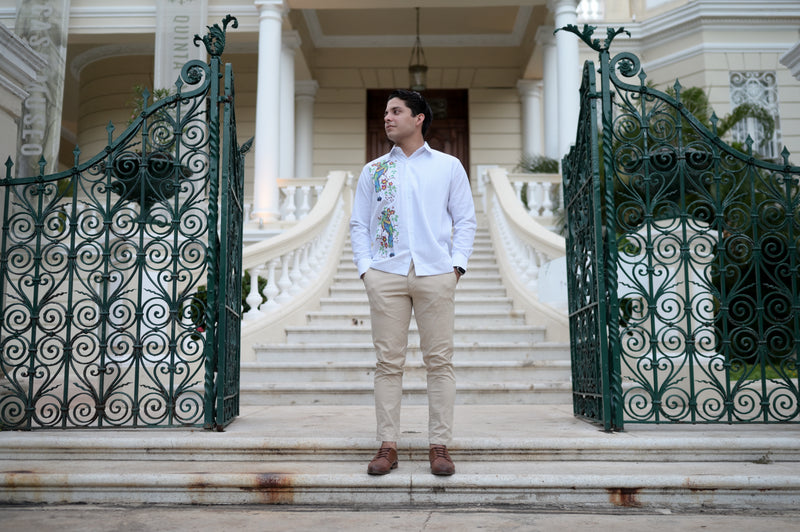 Guayabera Manga Larga MOD.022 Bordado de Pájaro Tho | Guayabera artesanal | HETAREN GUAYABERAS
