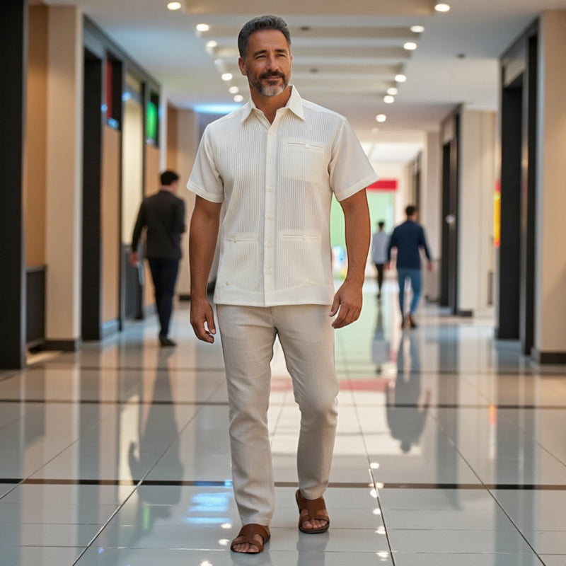 Guayabera Manga Corta MOD.126C Presidencial Con 3 Vivos | Guayabera artesanal | HETAREN GUAYABERAS