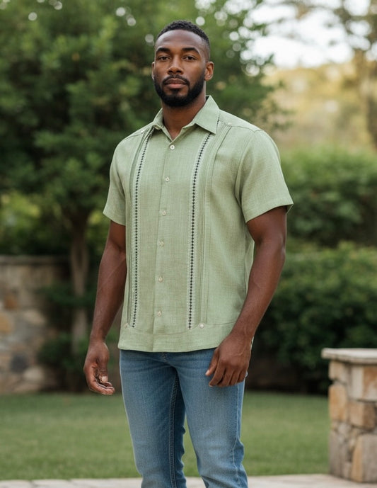 Guayabera Manga Corta MOD.065 Modelo Chichen Itza Color Verde Manzano