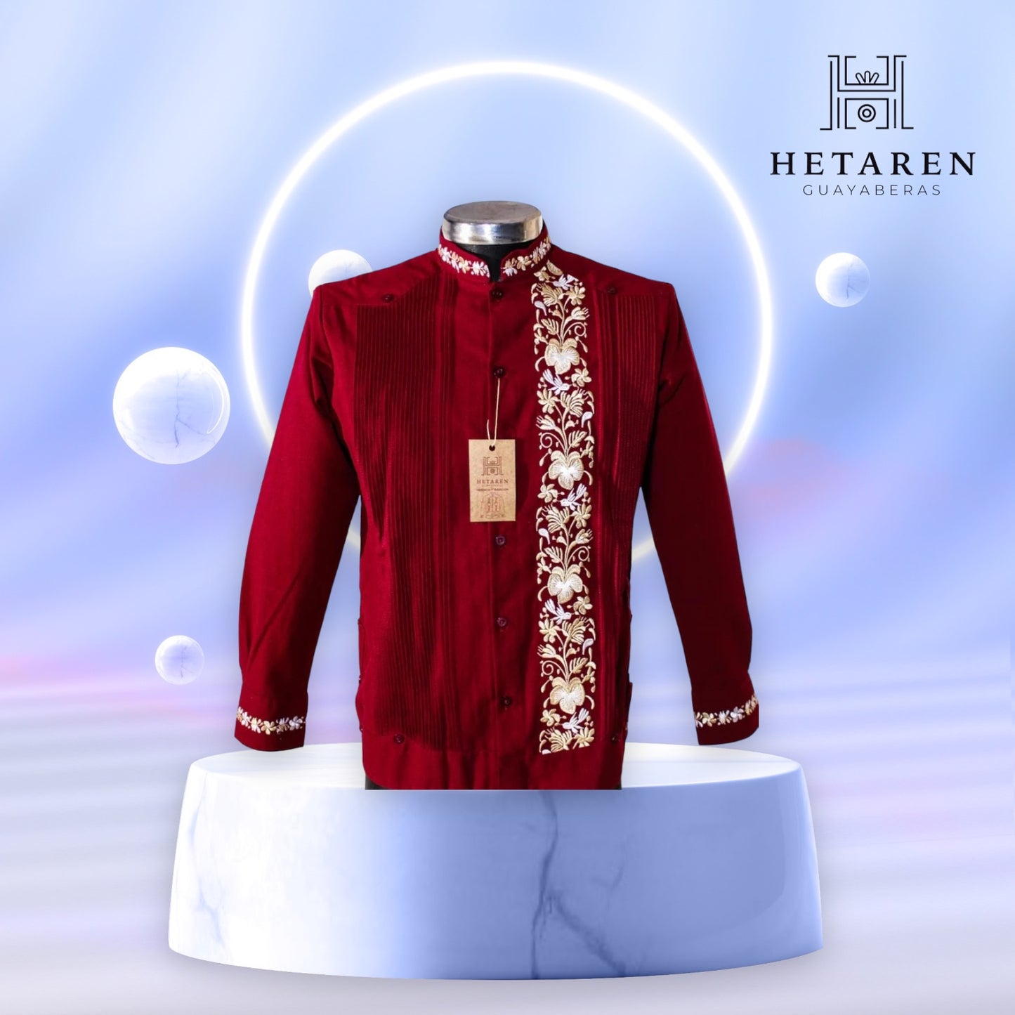 Guayabera Manga Larga MOD.001 Con Bordado de Colibrí en cuello y puño