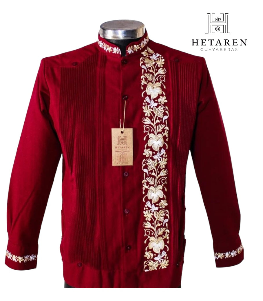 Guayabera Manga Larga MOD.001 Con Bordado de Colibrí en cuello y puño