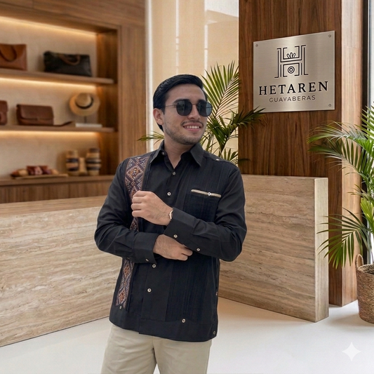 Guayabera Manga Larga MOD.108 tipo presidencial con bordado y vivo