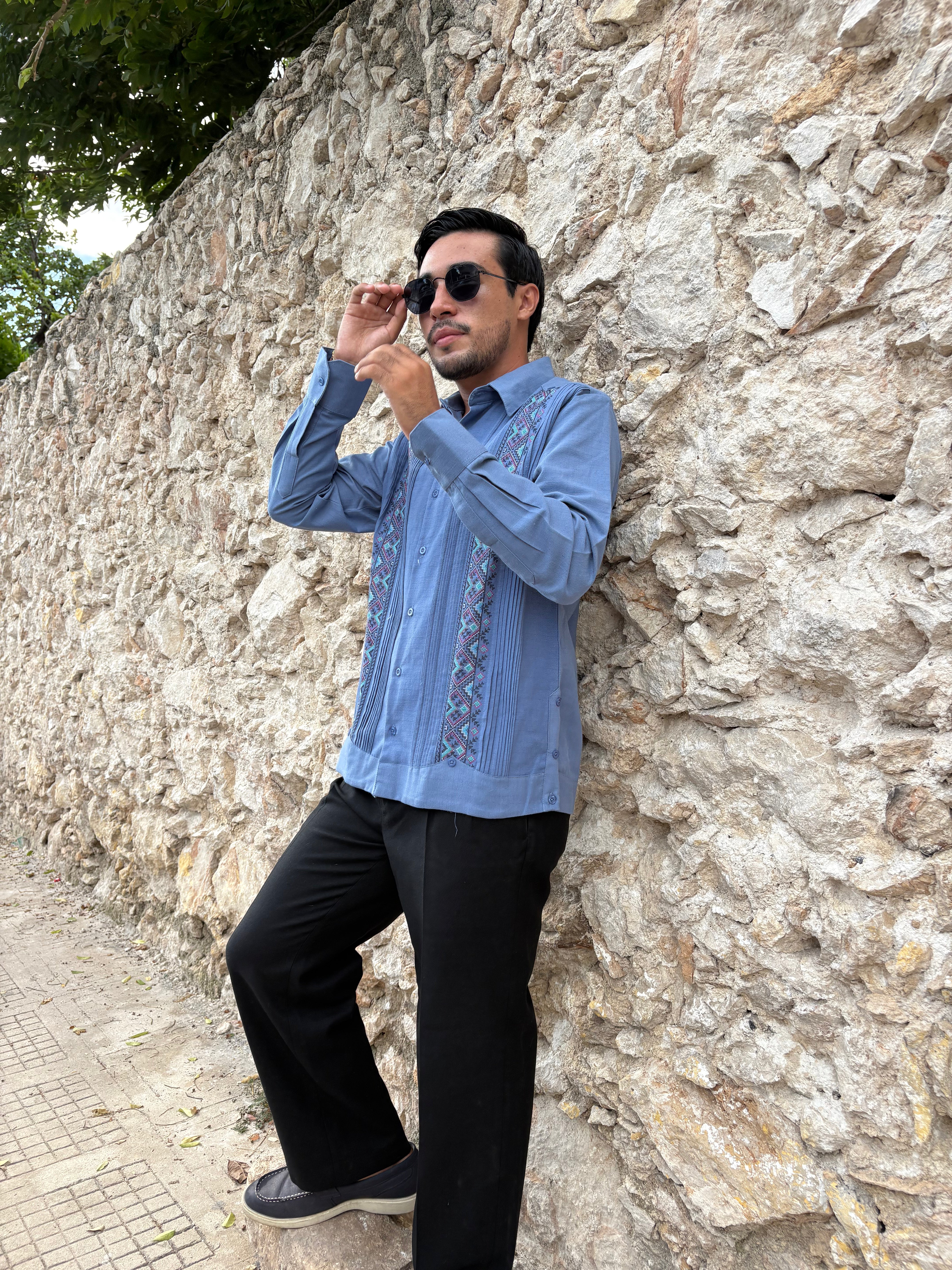 Guayabera Manga Larga MOD.091 Ángel Color Pizarra | Guayabera artesanal | HETAREN GUAYABERAS