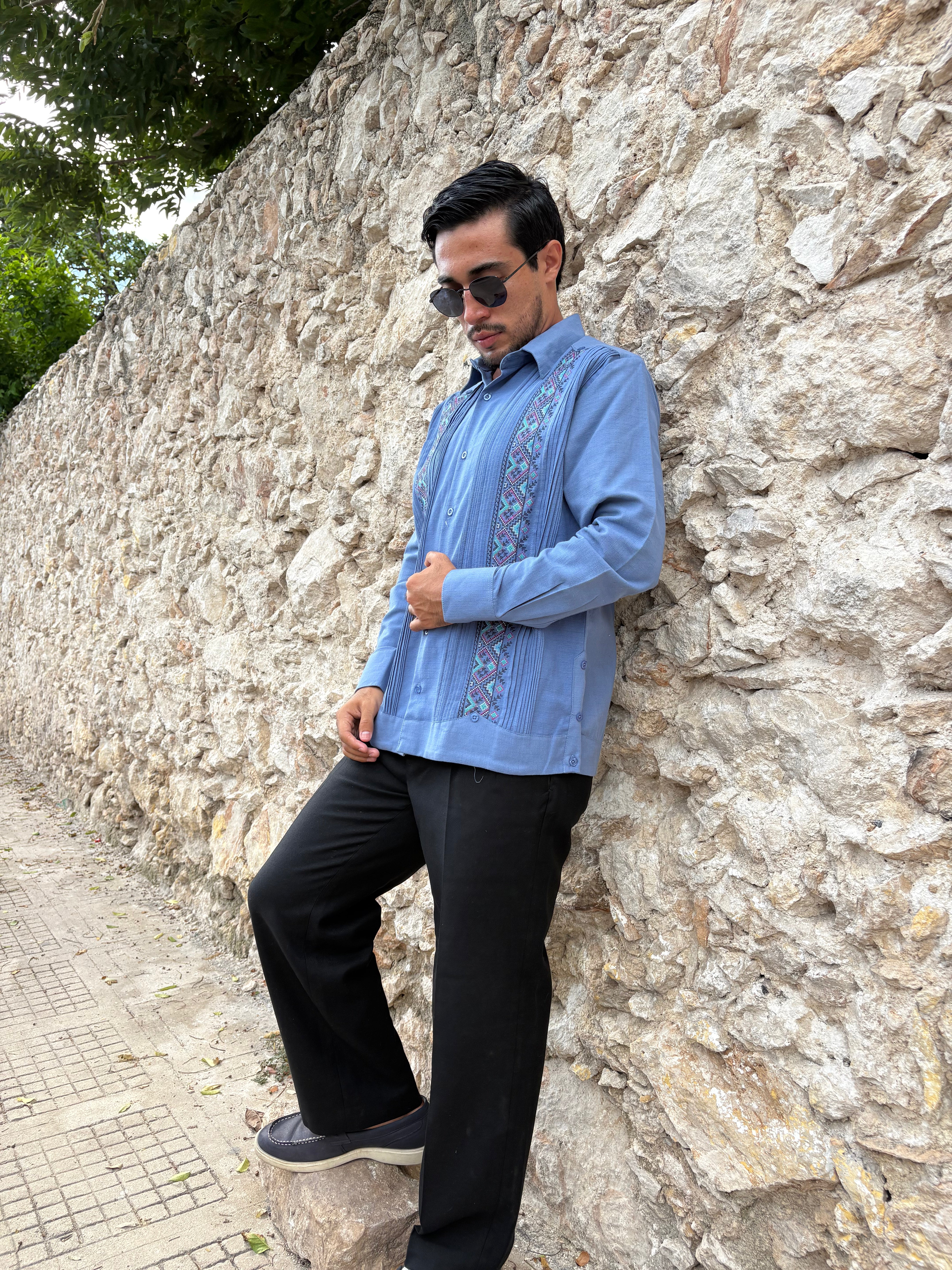 Guayabera Manga Larga MOD.091 Ángel Color Pizarra | Guayabera artesanal | HETAREN GUAYABERAS