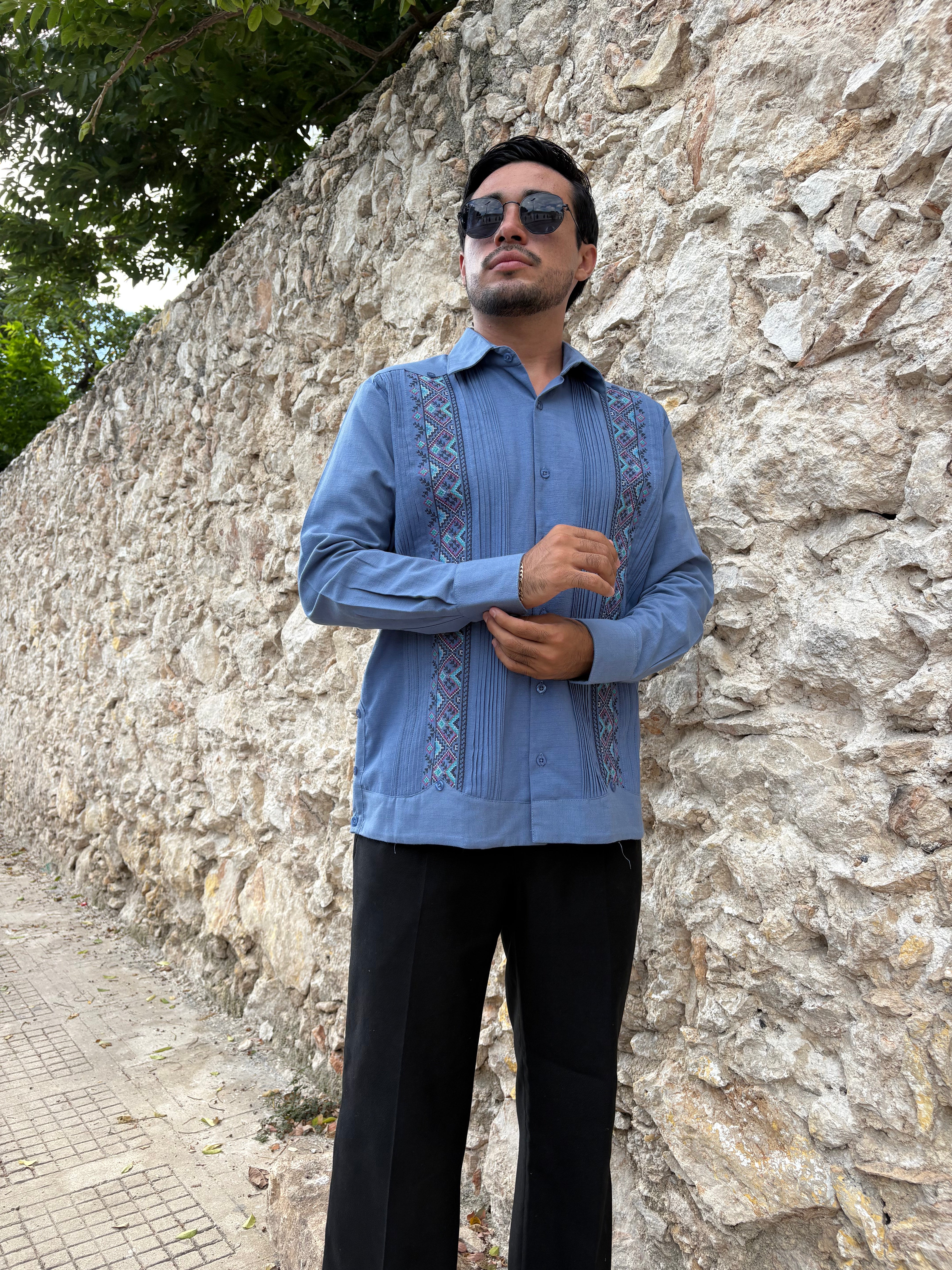 Guayabera Manga Larga MOD.091 Ángel Color Pizarra | Guayabera artesanal | HETAREN GUAYABERAS