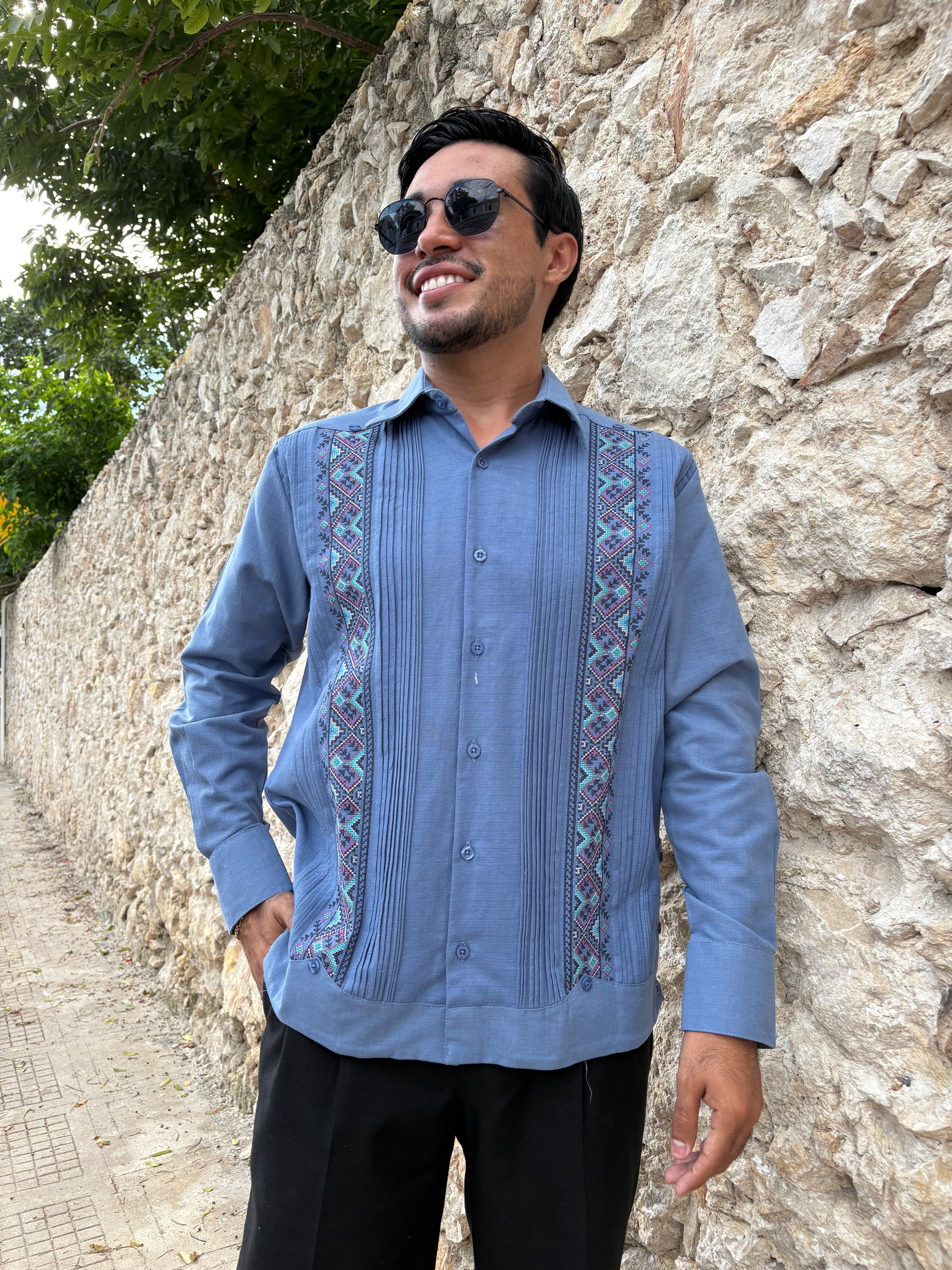 Guayabera Manga Larga MOD.091 Ángel Color Pizarra | Guayabera artesanal | HETAREN GUAYABERAS