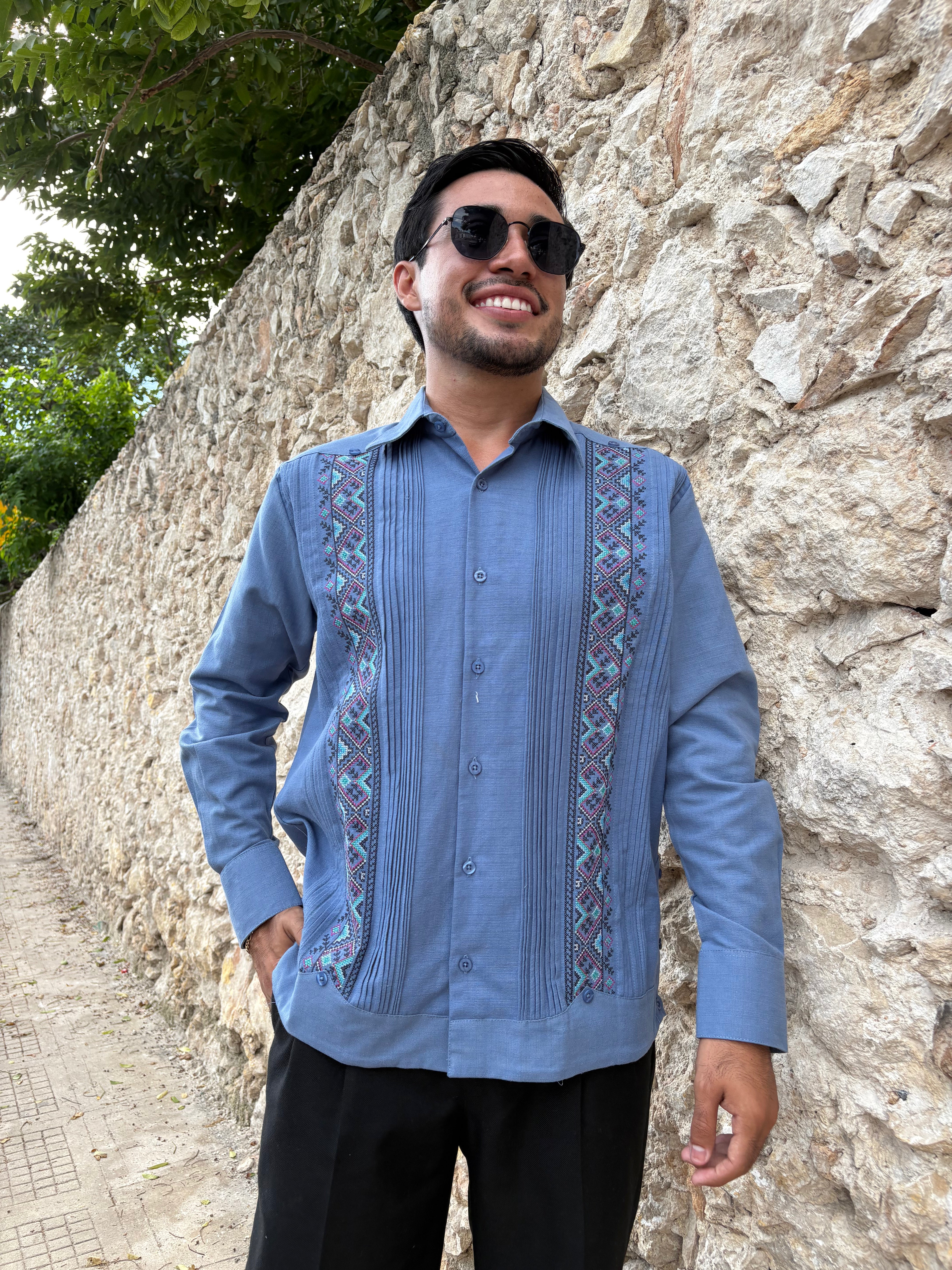 Guayabera Manga Larga MOD.091 Ángel Color Pizarra | Guayabera artesanal | HETAREN GUAYABERAS