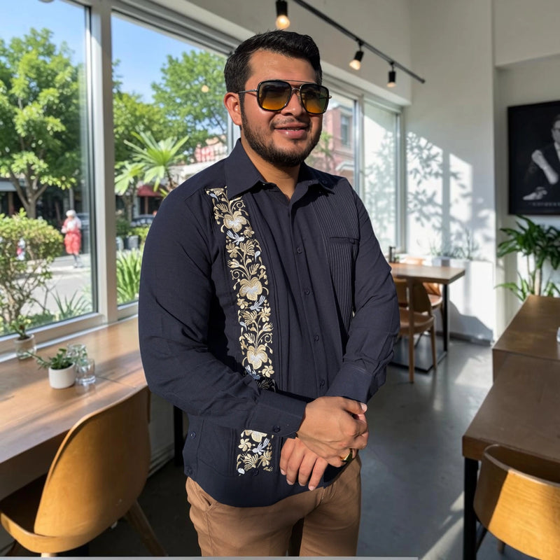 Guayabera Manga Larga MOD.001 Bordado Colibrí sin bordado en cuello y puño | Guayabera artesanal | HETAREN GUAYABERAS
