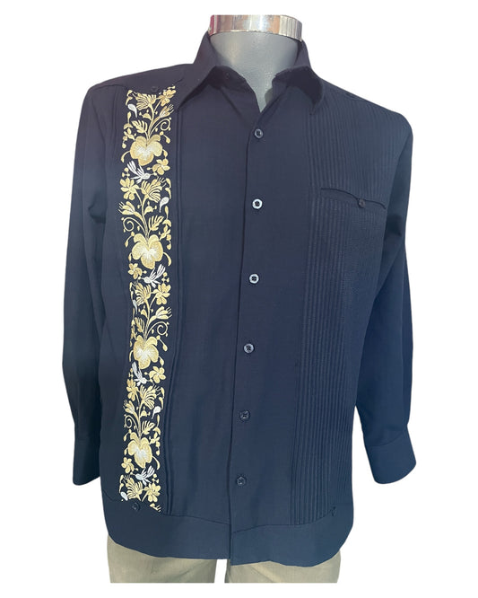 Guayabera Manga Larga MOD.001 bordado Colibri sin bordado en cuello y puño