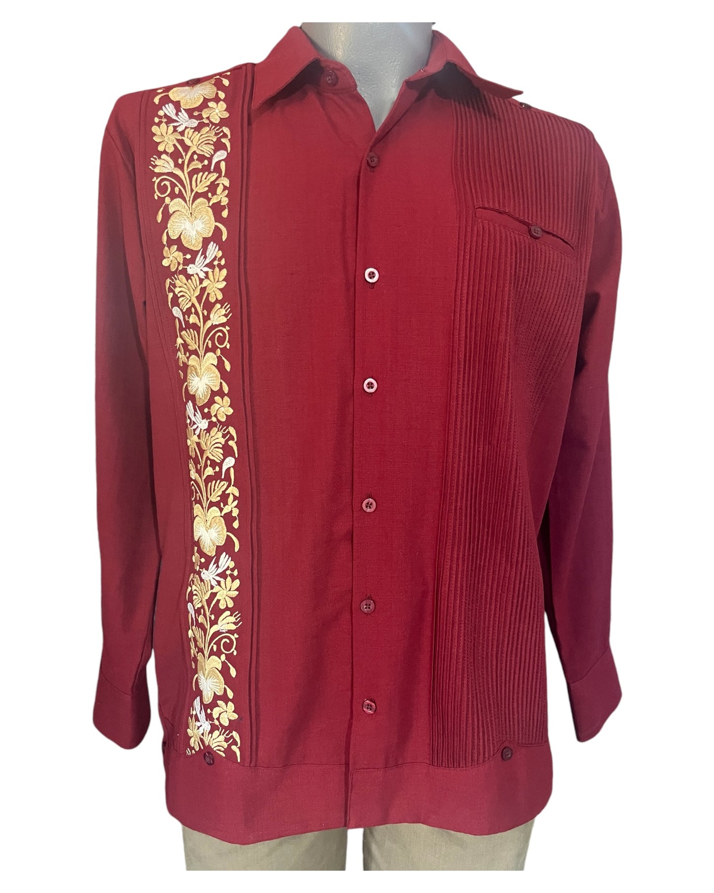 Guayabera Manga Larga MOD.001 bordado Colibri sin bordado en cuello y puño