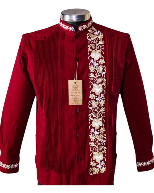 Guayabera Manga Larga MOD.001 Con Bordado de Colibrí en cuello y puño
