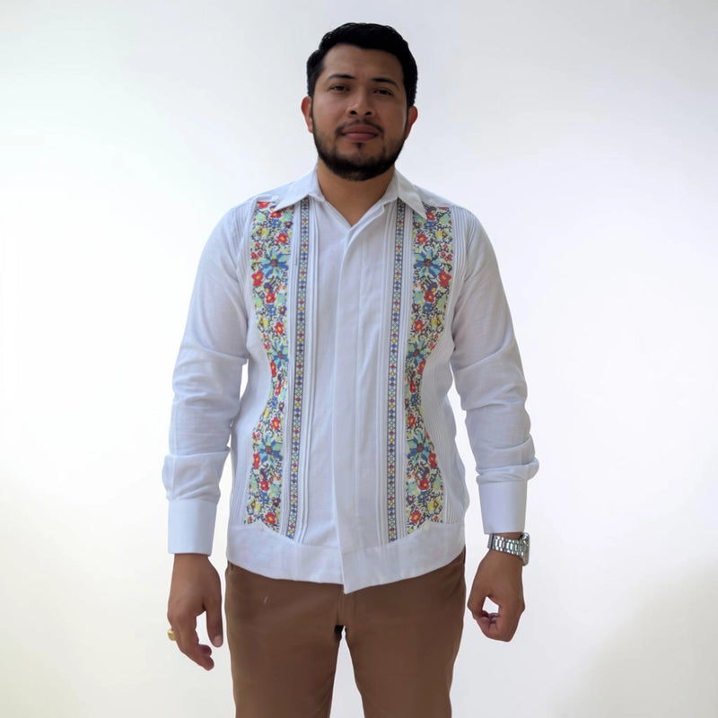 Guayabera Manga Larga MOD.014 Con Bordado De Punto de Cruz | Guayabera artesanal | HETAREN GUAYABERAS