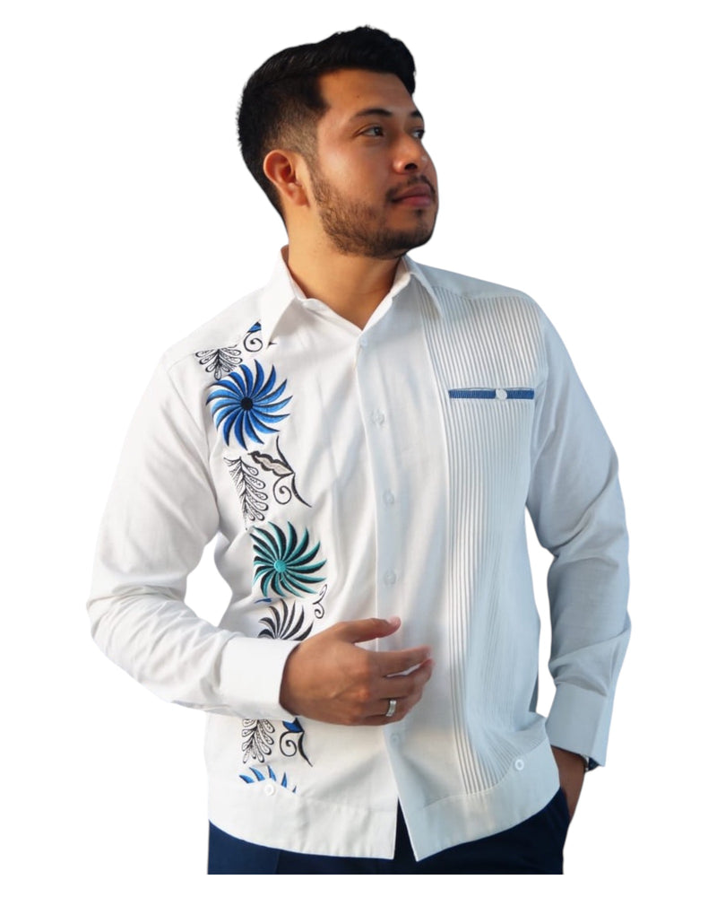 Guayabera Manga Larga MOD.043 Con Bordado de Rehilete | Guayabera artesanal | HETAREN GUAYABERAS