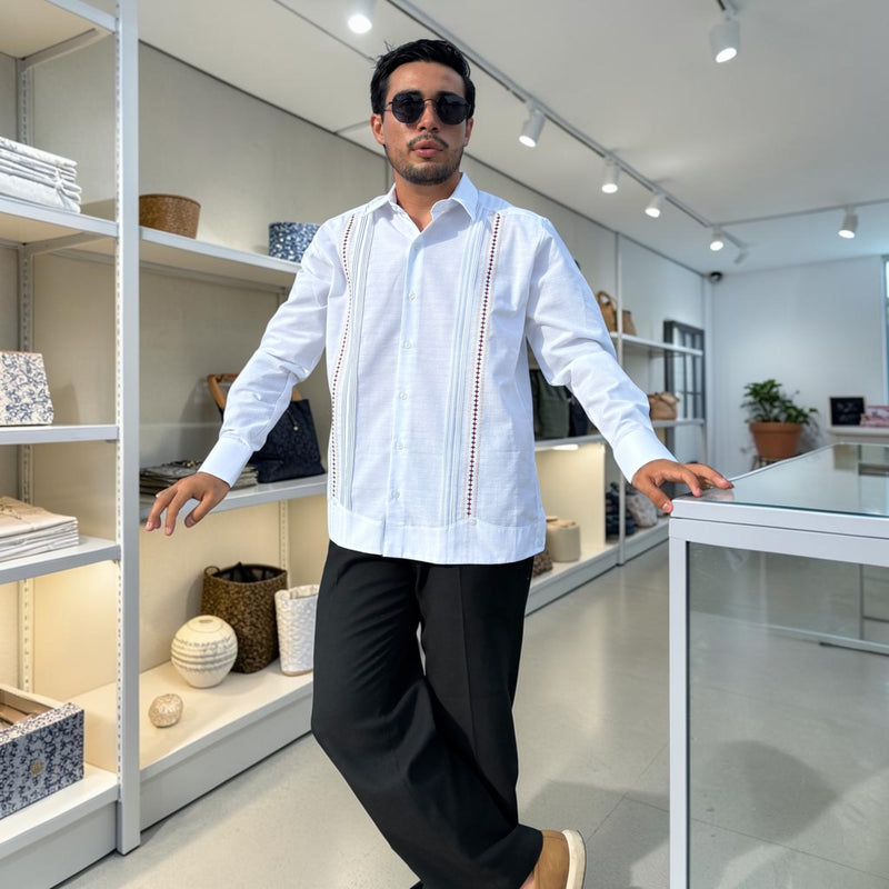 Guayabera Manga Larga MOD.065 Modelo Chichen Itza | Guayabera artesanal | HETAREN GUAYABERAS
