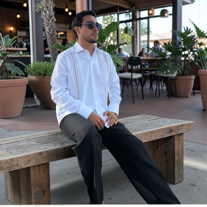 Guayabera Manga Larga MOD.065 Modelo Chichen Itza | Guayabera artesanal | HETAREN GUAYABERAS