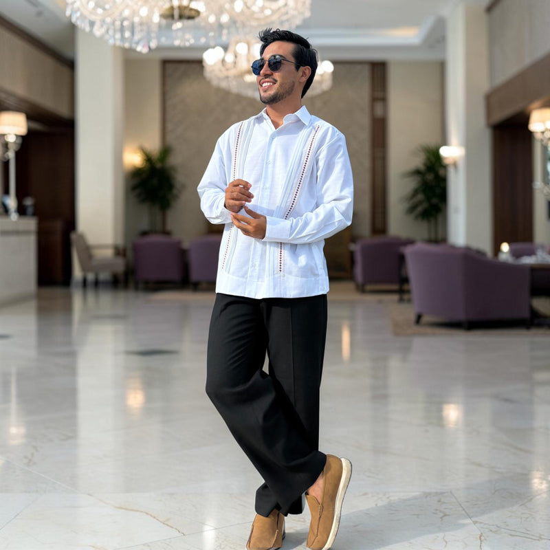 Guayabera Manga Larga MOD.065 Modelo Chichen Itza | Guayabera artesanal | HETAREN GUAYABERAS