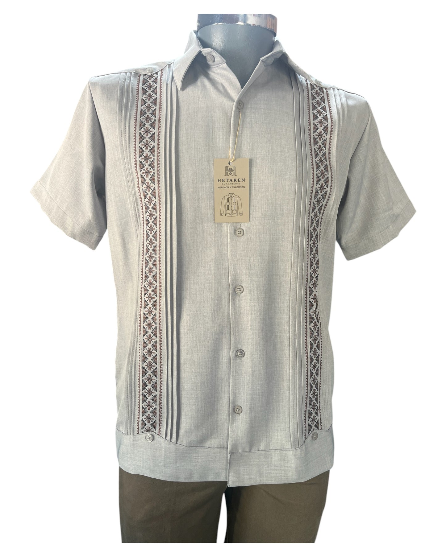 Guayabera Manga Corta MOD.068 Color Gris con bordado Tuxpan