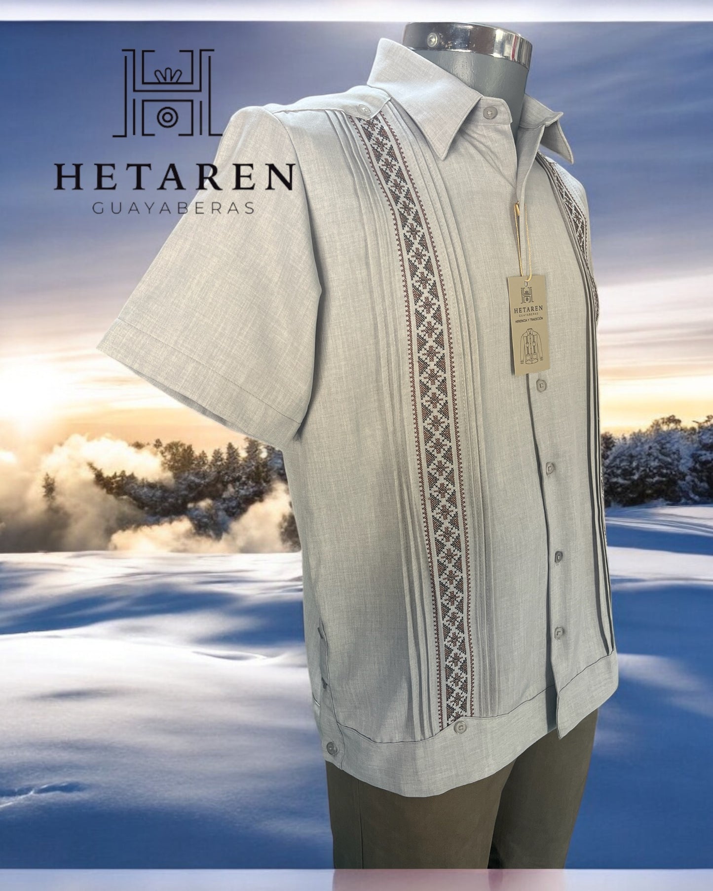 Guayabera Manga Corta MOD.068 Color Gris con bordado Tuxpan