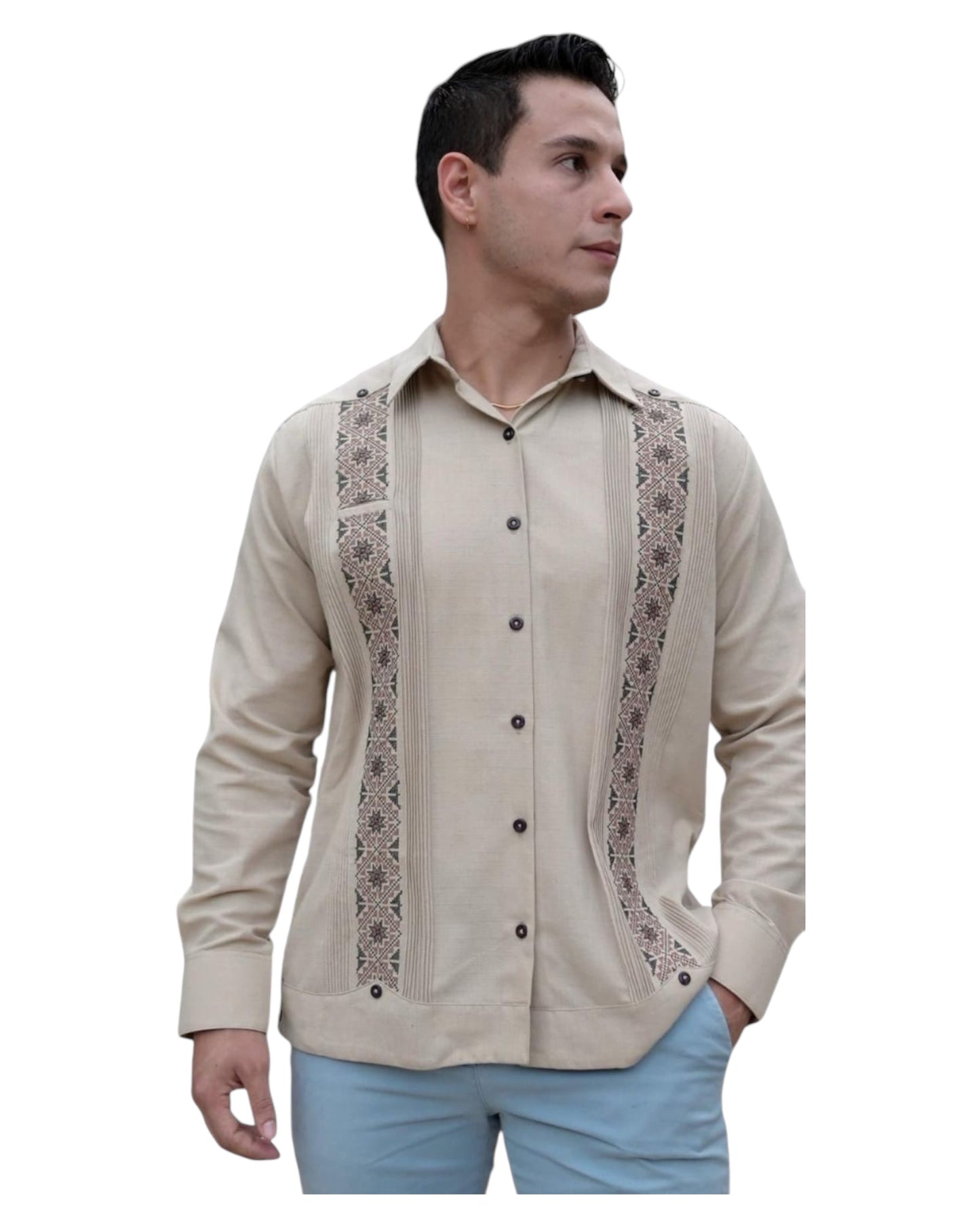 Guayabera Manga Larga MOD.079 con bordado estrella y plumero