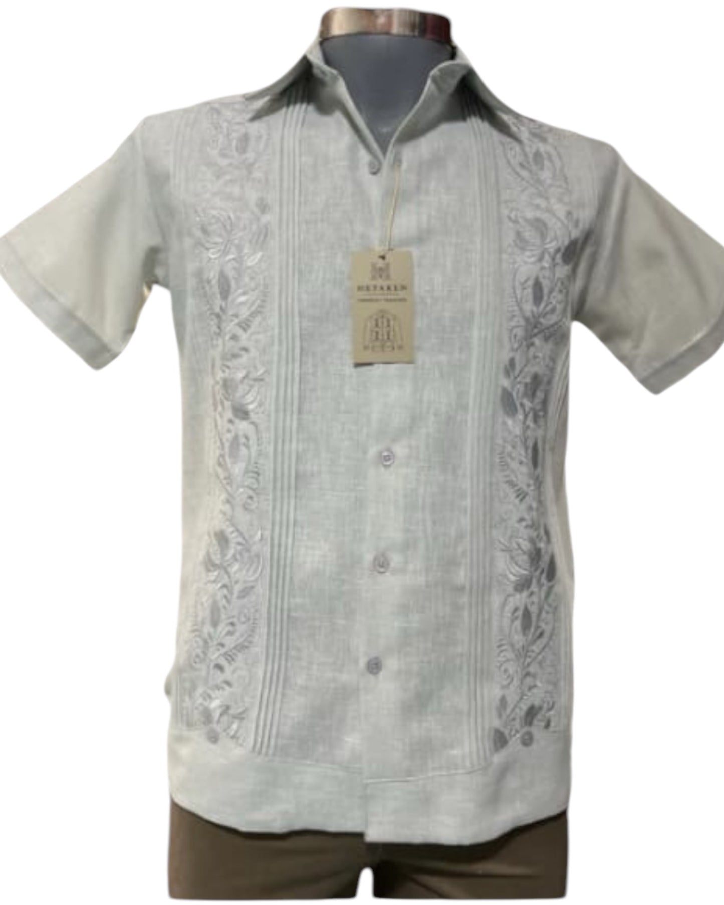 Guayabera Manga Corta MOD.088C Con Bordado Ilusión color gris claro