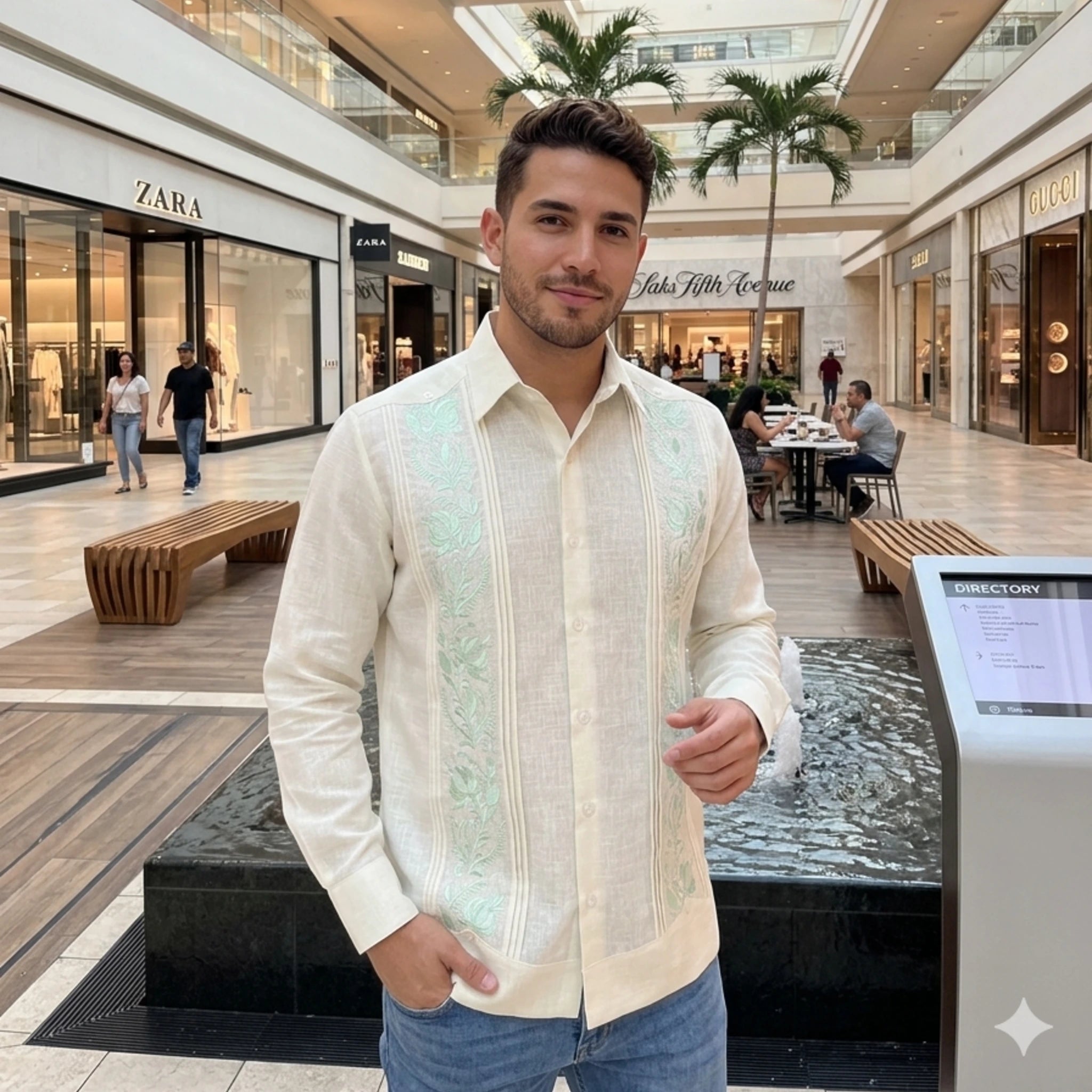 Guayabera Manga Corta MOD.088C Bordado Ilusión Color Verde Agua | Guayabera artesanal | HETAREN GUAYABERAS