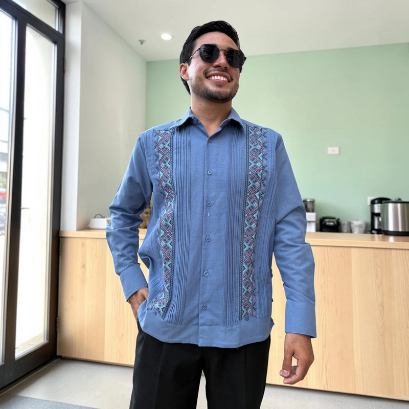 Guayabera Manga Larga MOD.091 Ángel Color Pizarra | Guayabera artesanal | HETAREN GUAYABERAS