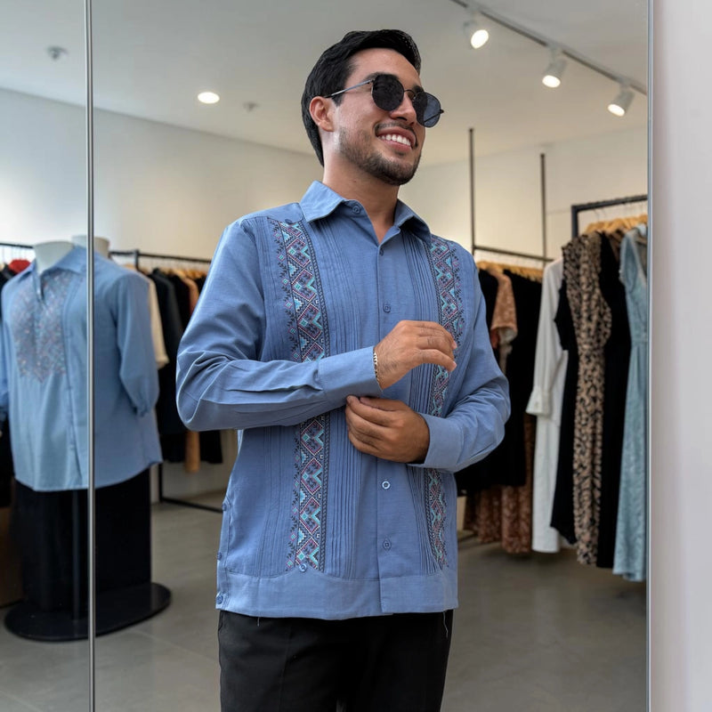 Guayabera Manga Larga MOD.091 Ángel Color Pizarra | Guayabera artesanal | HETAREN GUAYABERAS