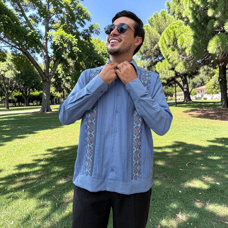 Guayabera Manga Larga MOD.091 Ángel Color Pizarra | Guayabera artesanal | HETAREN GUAYABERAS