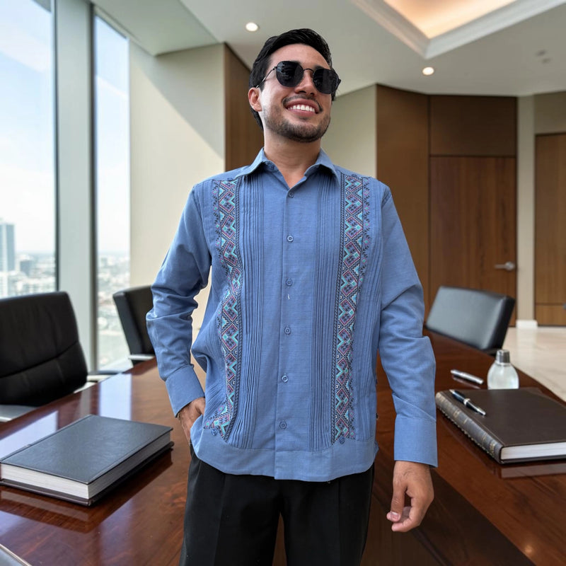 Guayabera Manga Larga MOD.091 Ángel Color Pizarra | Guayabera artesanal | HETAREN GUAYABERAS