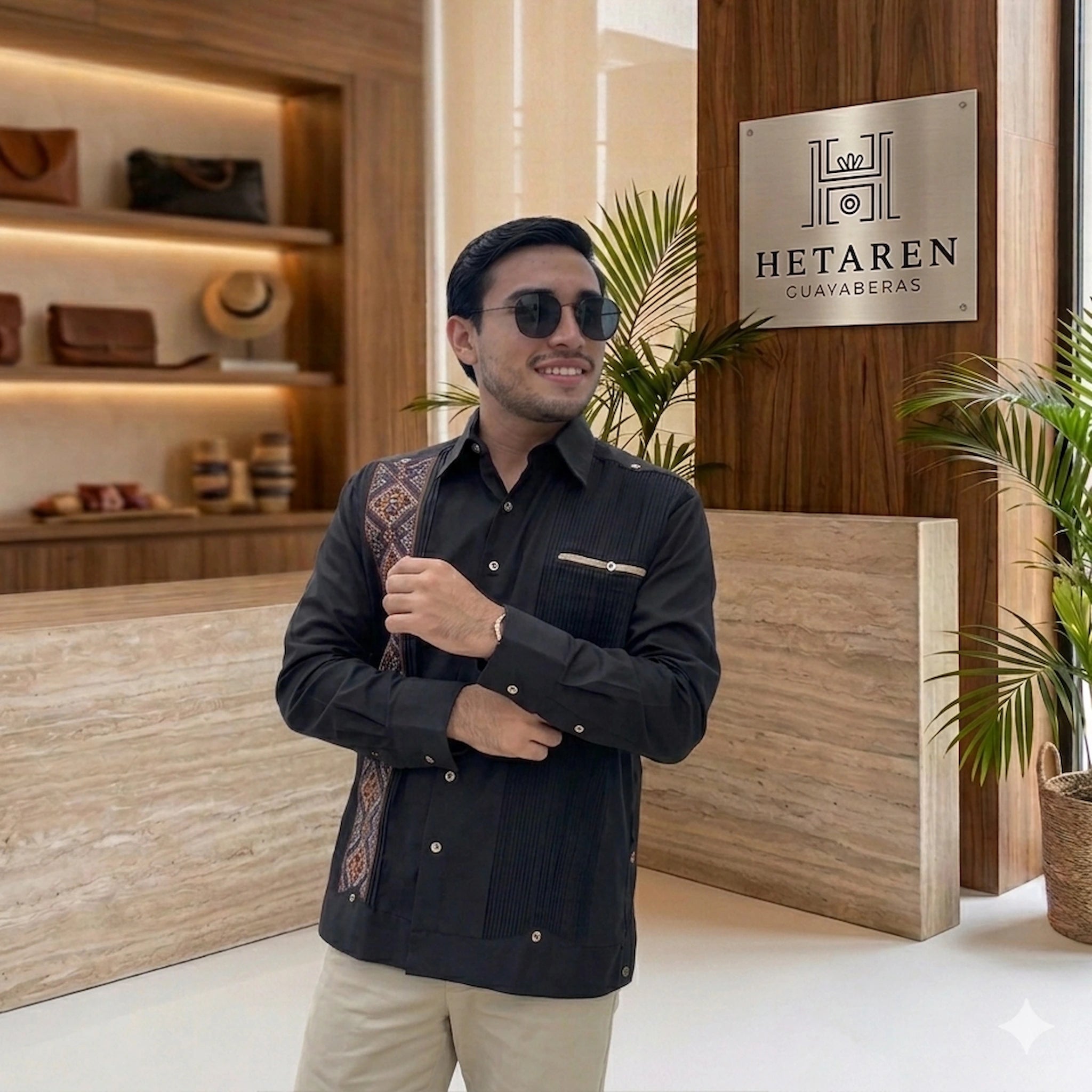 Guayabera Manga Larga MOD.108 Tipo Presidencial Con Bordado y Vivo | Guayabera artesanal | HETAREN GUAYABERAS